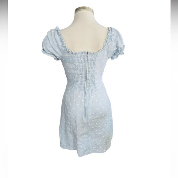 TRADE Reformation Klara Dress in Dewdrop Blue with white polka dots Size 2 NWOT - Picture 8 of 13